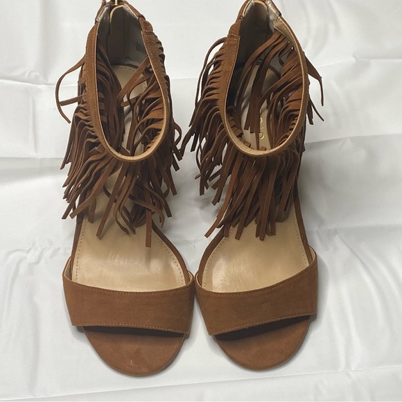 TORRID brown suede fringy tassle open toe heel size 9 - Picture 4 of 11
